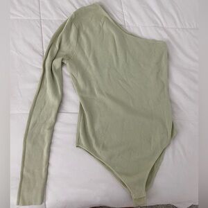 Zara Sage Green One Shoulder Long Sleeve Bodysuit Size Medium
